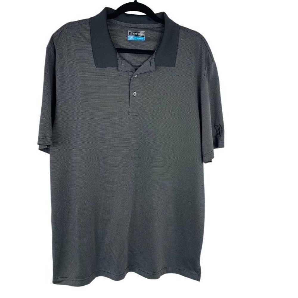 PGA Tour Polo Golf Shirt Short Sleeve Charcoal Grey 3 Buttons XL